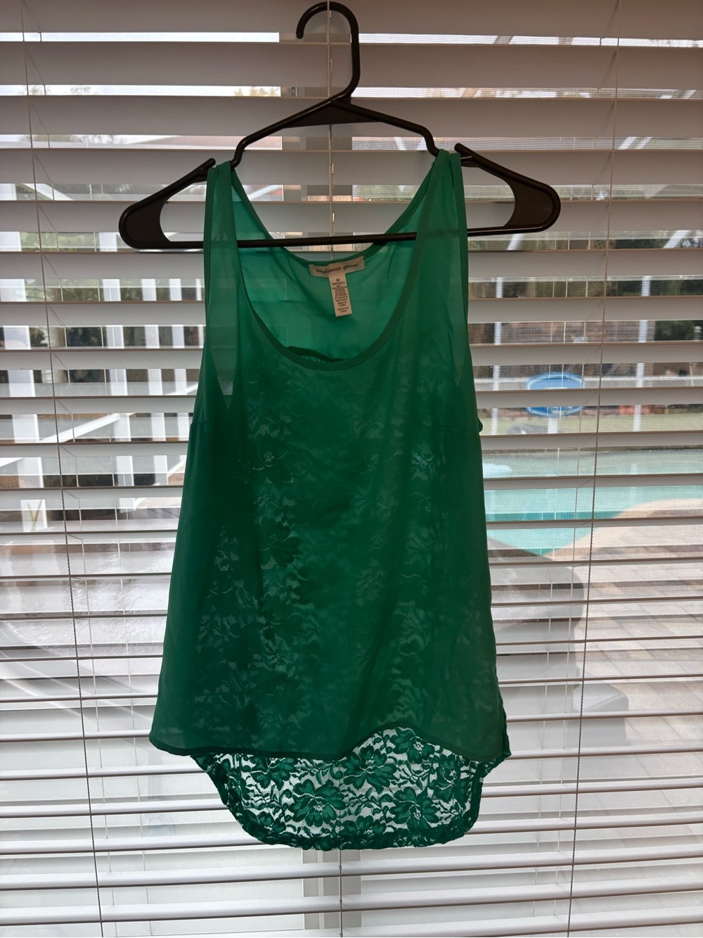 Ambiance Sheer Green Lace-Trim Tank Top